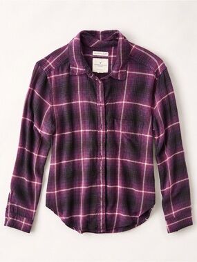 American Eagle Outfitters Purple Plaid Flannel Shirt